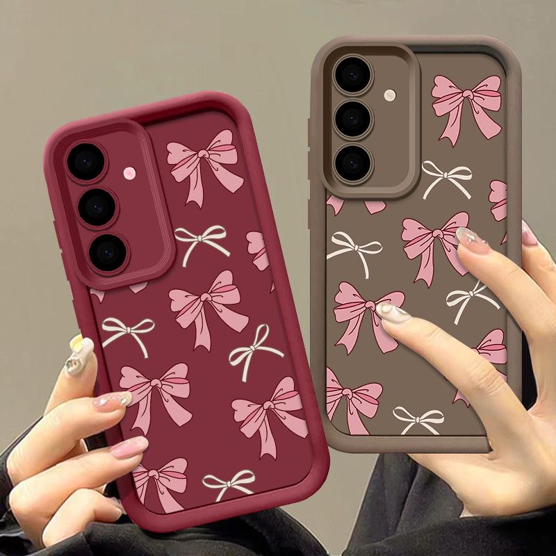 Розовый бант TPU чехол для Samsung Galaxy A56 A36 A26 A55 A17 A16 A15 A35 A25 A54 5G S25 Edge S22 S23 Ultra S24 FE Чехол для телефона