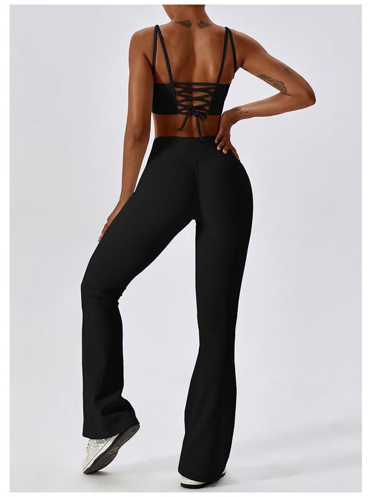 Комплект для йоги с высокой талией и перекрестным дизайном на спине - быстросохнущий, облегающий фитнес-костюм 8333