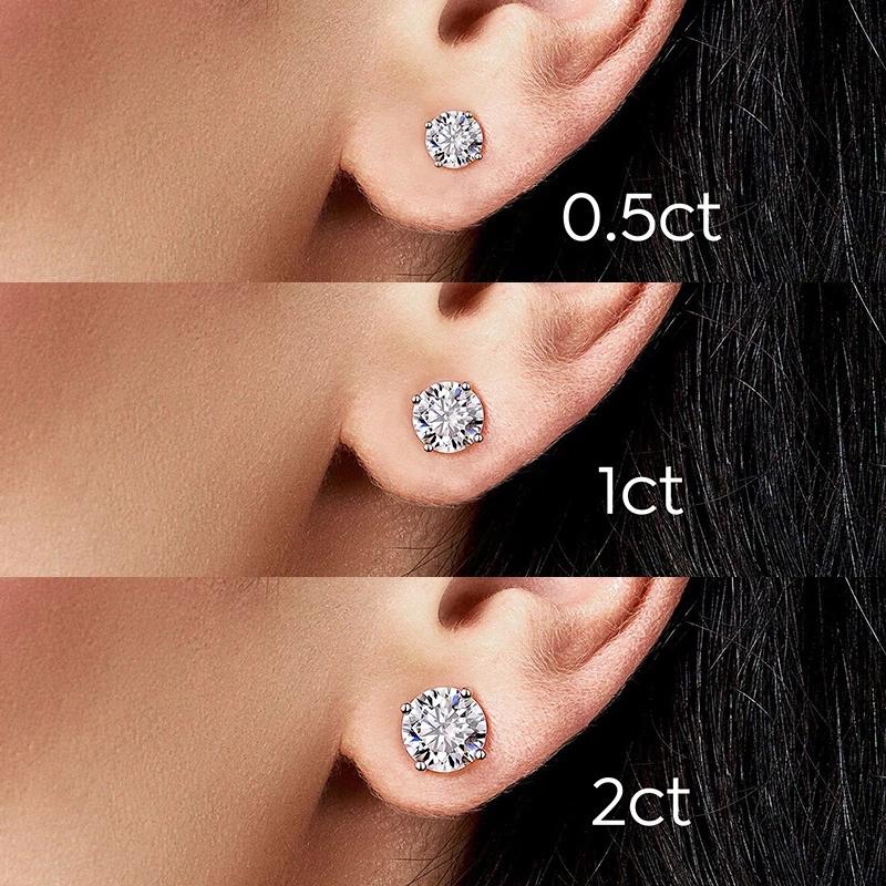 Real 0.1-2CT Test Passed Moissanite Diamond Studs Earrings for Women S925 Silver Platinum Plated Bride Wedding GRA Fine Jewelry