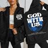 God With Us Water Covers Earth Print Zipper Hoodie Women Street Fleece Hoody Fashion Sportswears Autumn Loose