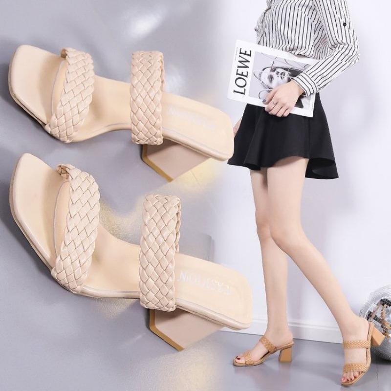 Летние женские туфли-лодочки Slip On Bohemia Weave OL Wear, сандалии для женщин, белые туфли на высоком толстом каблуке, шлепанцы, большие размеры 35-42