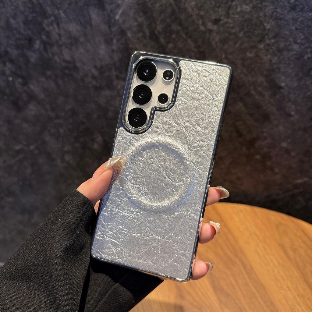 Samsung S25edge Mobile Phone Case S25u Protective Case Electroplating Exploded Leather Pattern Magnetic S24fe New Model