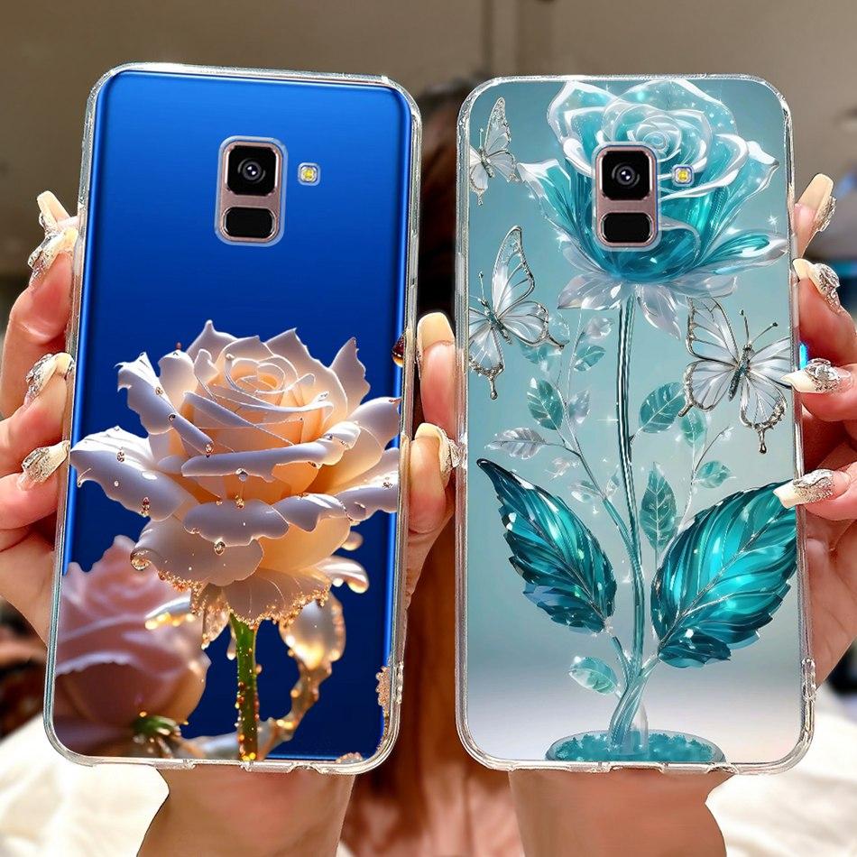 Phone Case For Samsung Galaxy A8+ (2018) SM-A730F / A8 (2018) SM-A530F Elegant Floral Butterfly Soft Silicone TPU Cases