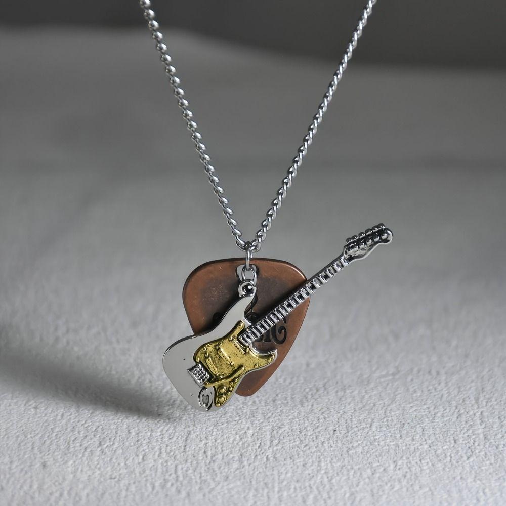 Chain Choker Guitar Pick Necklace Vintage Music Guitar Necklace Punk Rock Pendant Men and Women