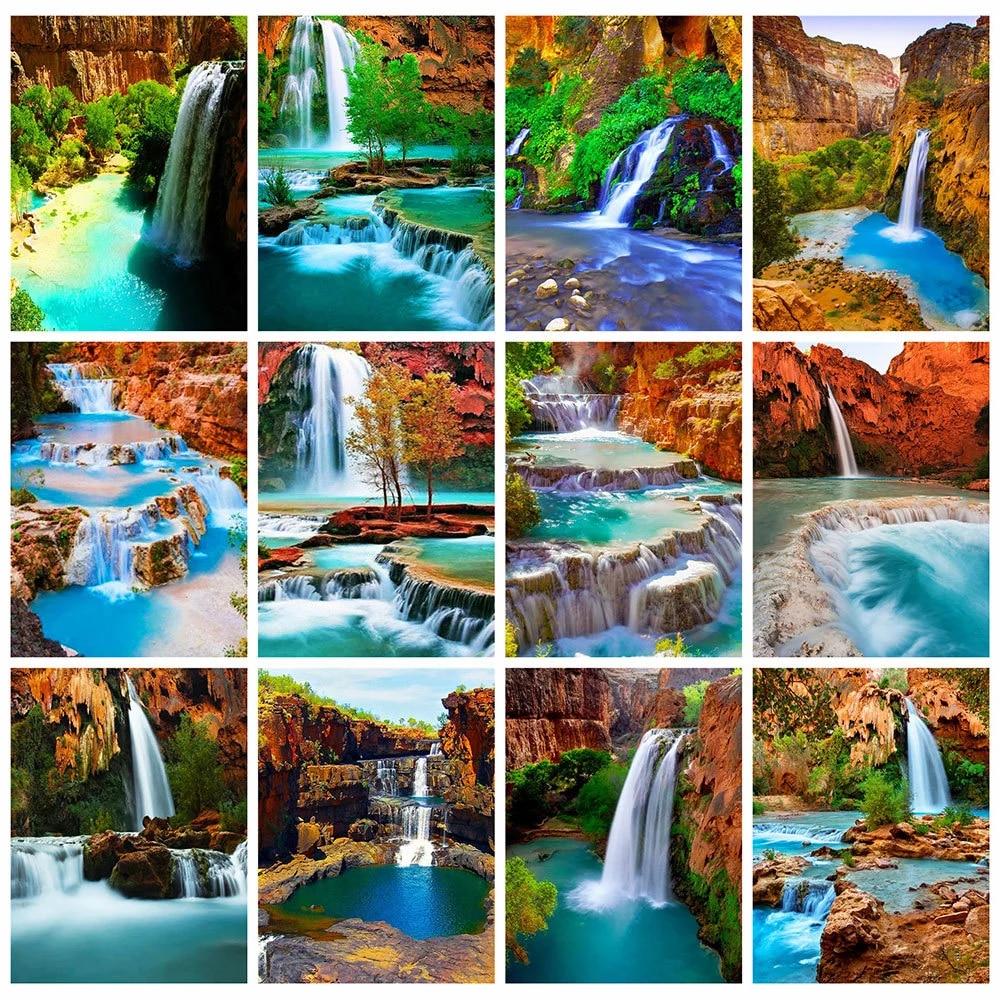 Полный квадратный/круглый алмазная живопись Пейзаж 5D DIY Алмазная вышивка Распродажа Водопад Стразы Мозаика Настенное искусство