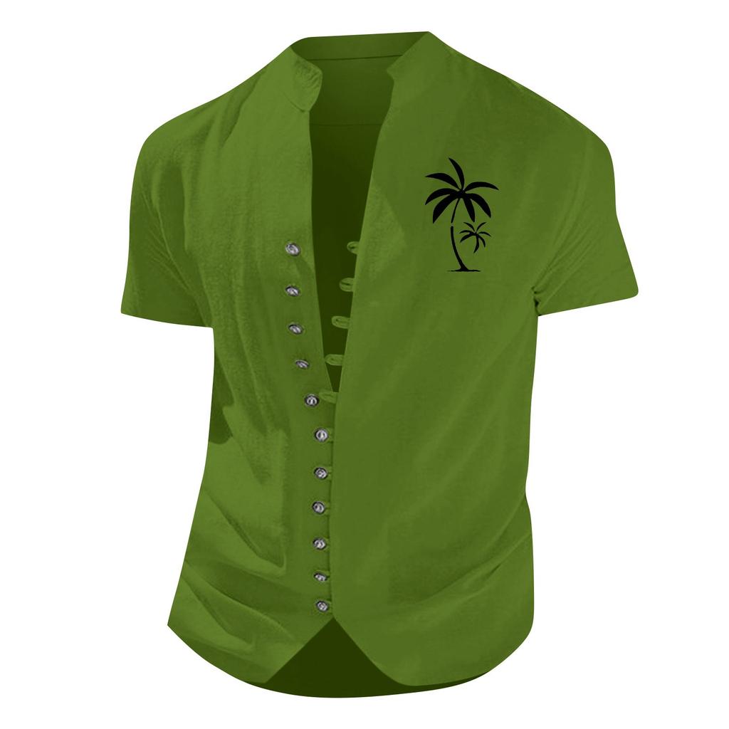 Новая мужская повседневная свободная рубашка в стиле ретро с короткими рукавами и принтом