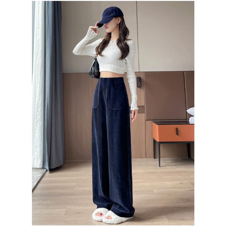 Модные красные вельветовые брюки с высокой талией, широкие брюки, повседневные свободные прямые брюки для женщин