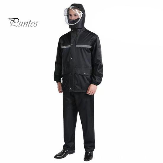 Комплект из 2 шт., плащ, брюки, мужской, женский, с капюшоном, длинный рукав, дождевик, эластичный пояс, длинные брюки, комплект, светоотражающие полосы, водонепроницаемый дождевик