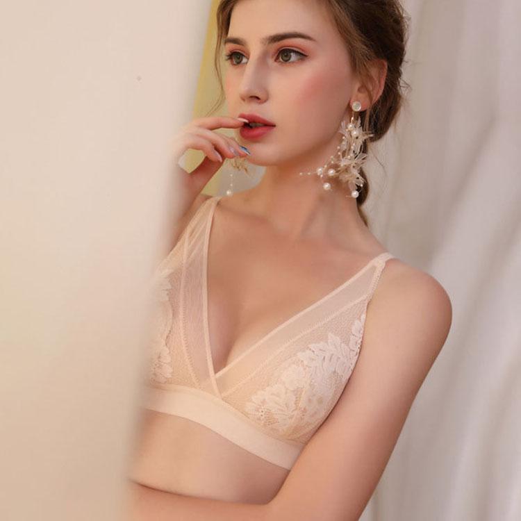 Sexy Lace Bra Women's Deep V Bra Thin Hollow Fancy Underwear Sensual Lingerie Invisible Plus Size Bralette See Through Bra