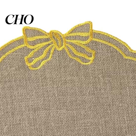 Large Dinner Placemat with Petal Shape And Bow Embroidery Table Mat Round Protector Heat Insulation Non-Slip Oil Resistant for Dining Room Durable