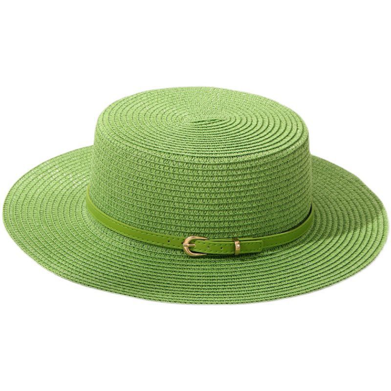 Grass green flat top top top hat straw hat ladies summer beach hat sunshade vacation seaside hat flat brim jazz hat