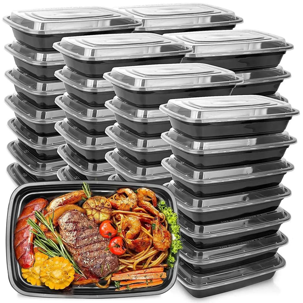 1000ml Thick Disposable Takeaway Lunch Box Tableware Can Be Microwave Heated Rectangular Black Plastic Bowl Food Packaging Box
