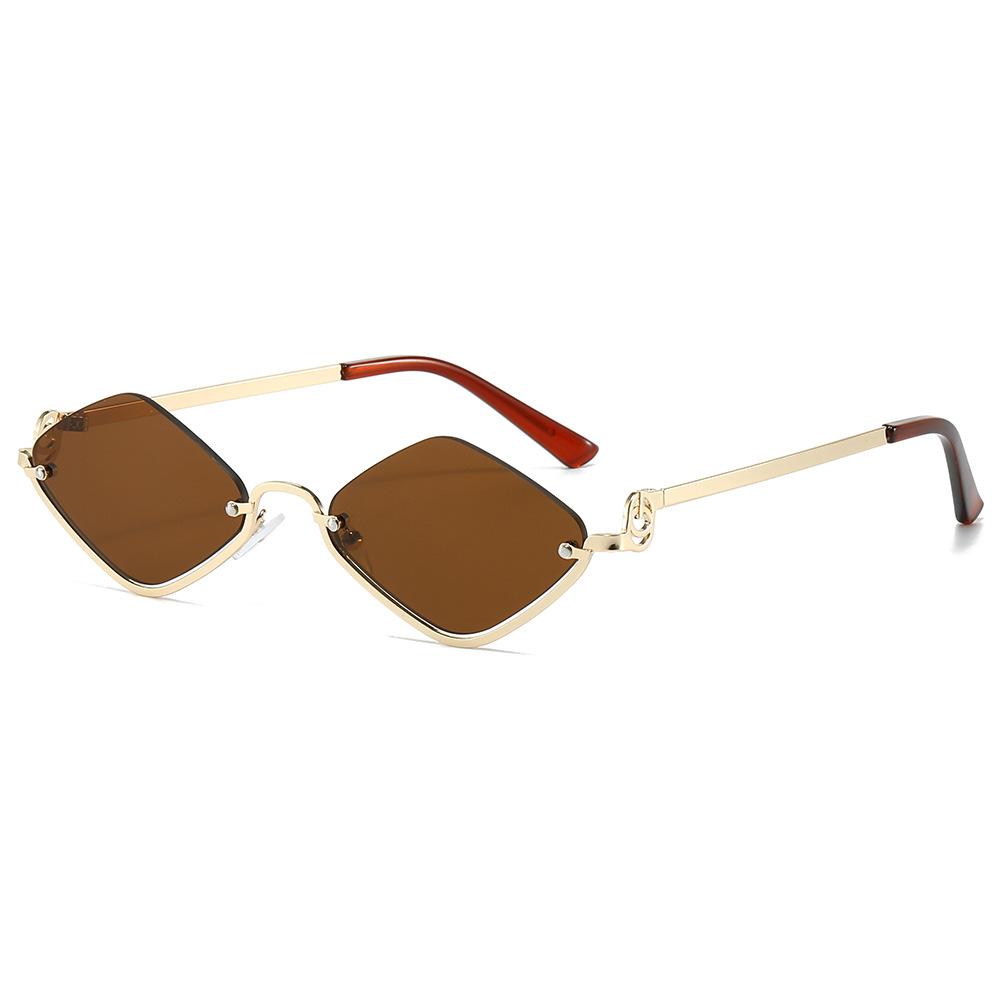Fashion metal half-frame men's and women's rhombus sunglasses, European and American ins trend cool sunglasses personalized sunglasses