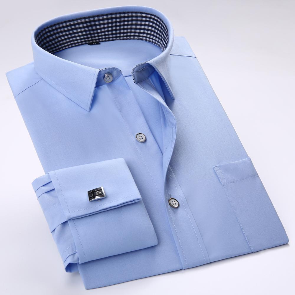 Men's Elegant French Cuff Spread Collar Striped Dress Shirt with Chest Pocket for Formal Business Wedding, Free Metal Cufflinks Included