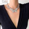 Thick Cuban Link Chain Big Butterfly Necklace For Women Rhinestone Choker Girls Jewelry