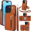 Leather Lanyard Zipper Card Holder Walllet Crossbody Phone Case For IPhone 16 16E 15 14 13 12 11 Pro XS Max XR X 7 8 Plus SE