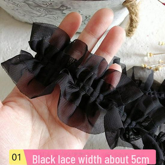 Двухслойная шифоновая юбка ручной работы в складку с кружевной отделкой и 3D-лентой из органзы