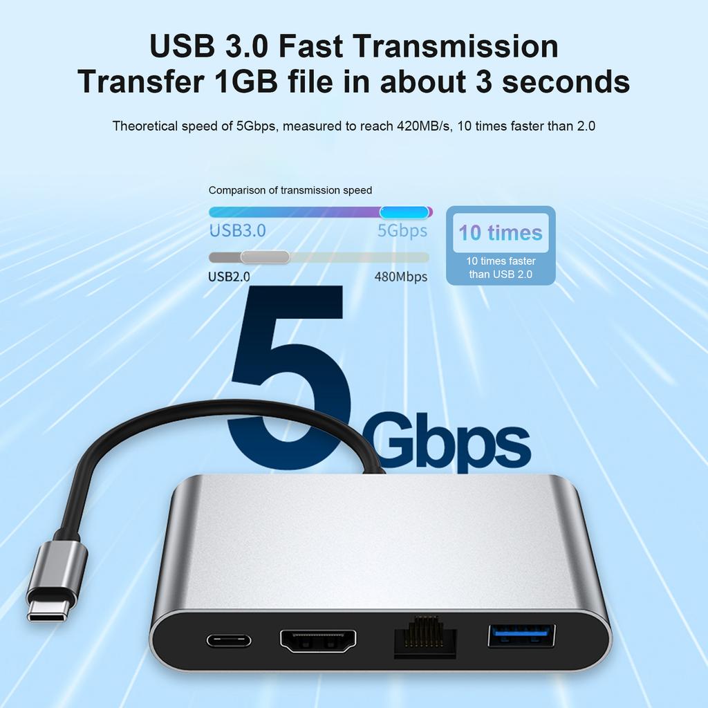 Док-станция 4 в 1 TYPE-C к RJ45 100M HDMI USB3.0 PD Интерфейс Адаптер-хаб