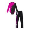 Kids Girls 2Pcs Skating Clothing Long Sleeve Mock Neck Leotard with Leggings Set for Dance Training Wear