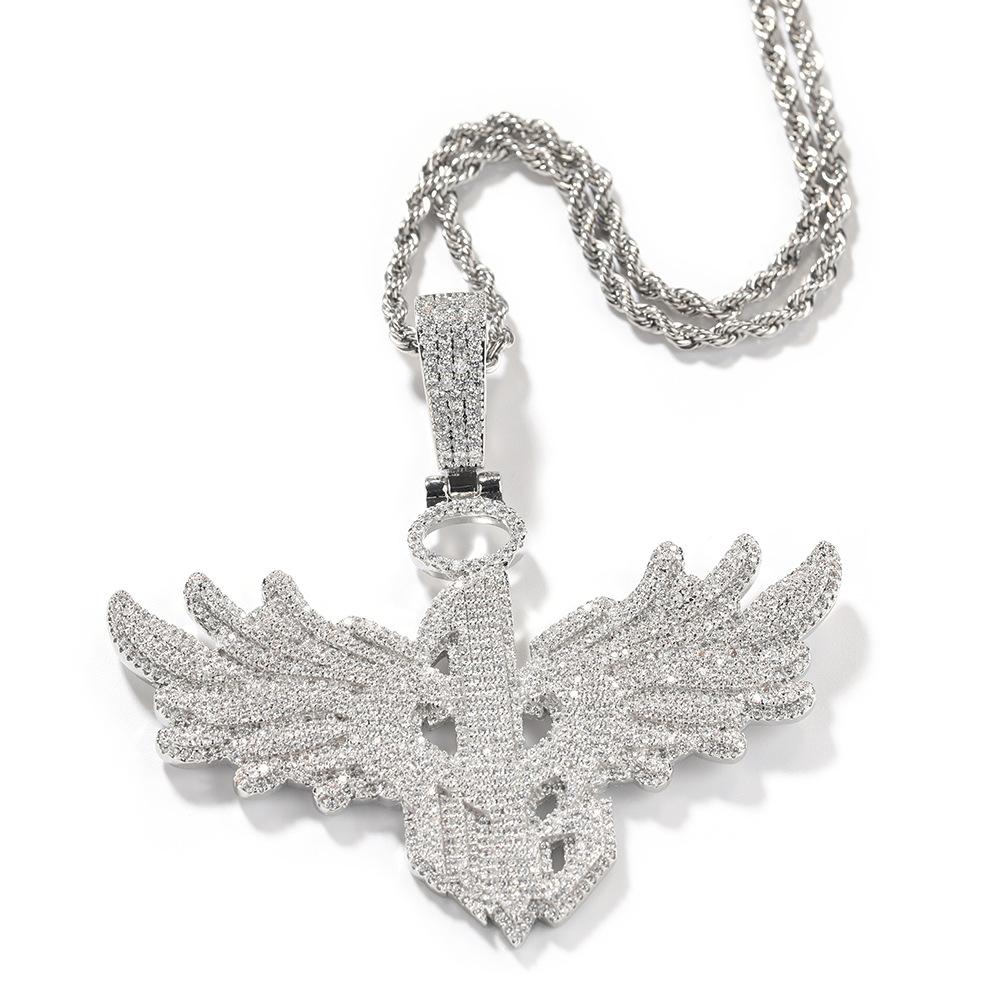 Gu Meng hip-hop digital 1 big wings pendant male personality cool copper inlaid zircon street necklace tide