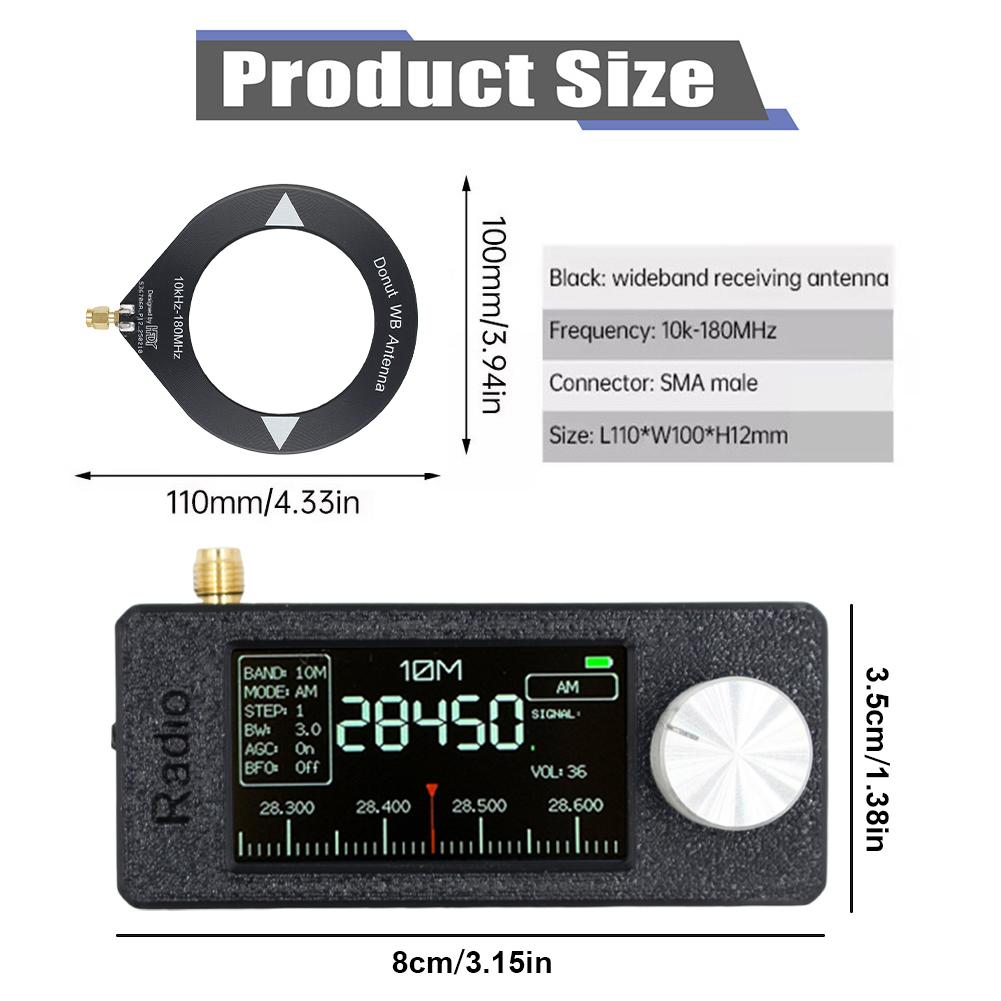 SI4732 0.5-108mhz Portable Radio 1.9inch IPS Screen All Band Radio Receiver LSB USB AM FM HF SW MW VHF Radio with 2pcs Antenna