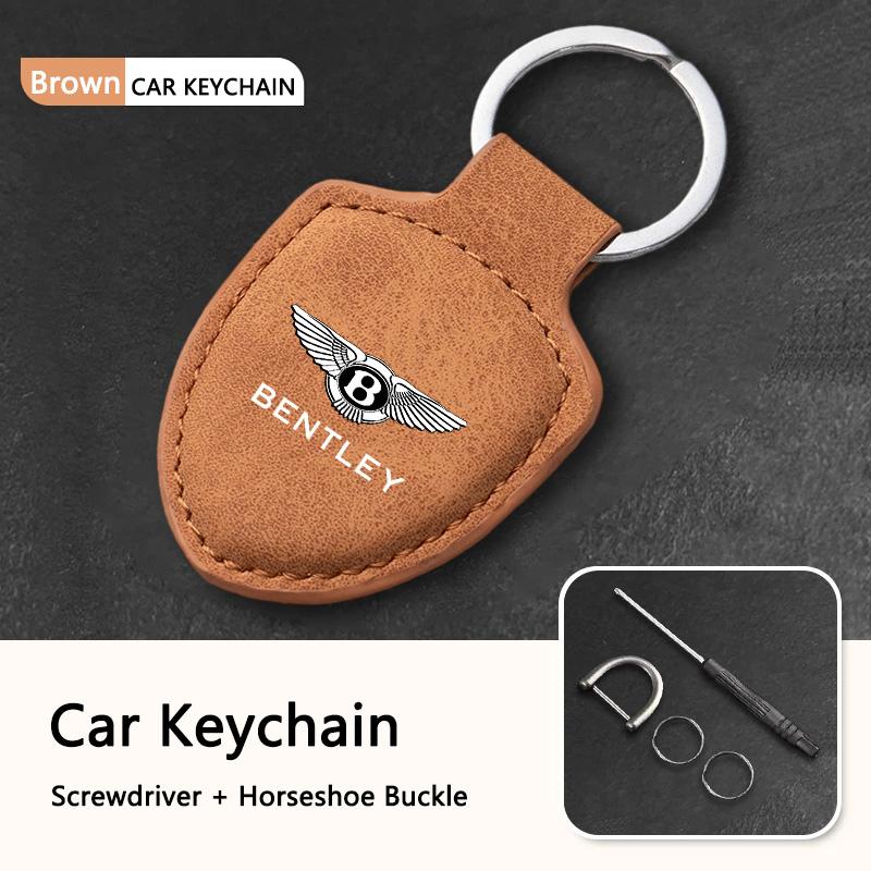 Leather Car Logo Keychain Keyring Key Chain Pendant Men Women Gifts for New Bentley Flying Spur Continental GT Bentayga Mulsanne 21A