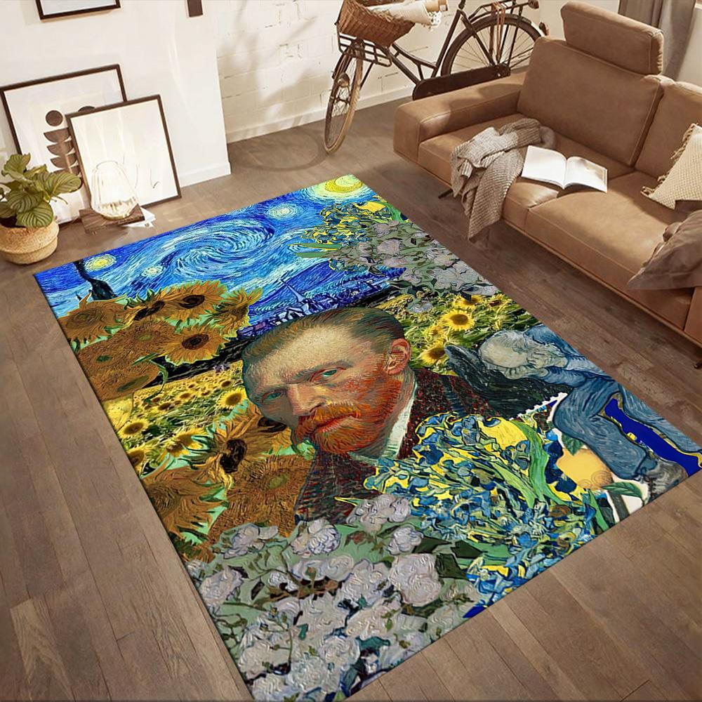 Sunflowers Under Swirling Sky Square rugs are a great choice for living rooms, bedrooms, home décor, and as gifts