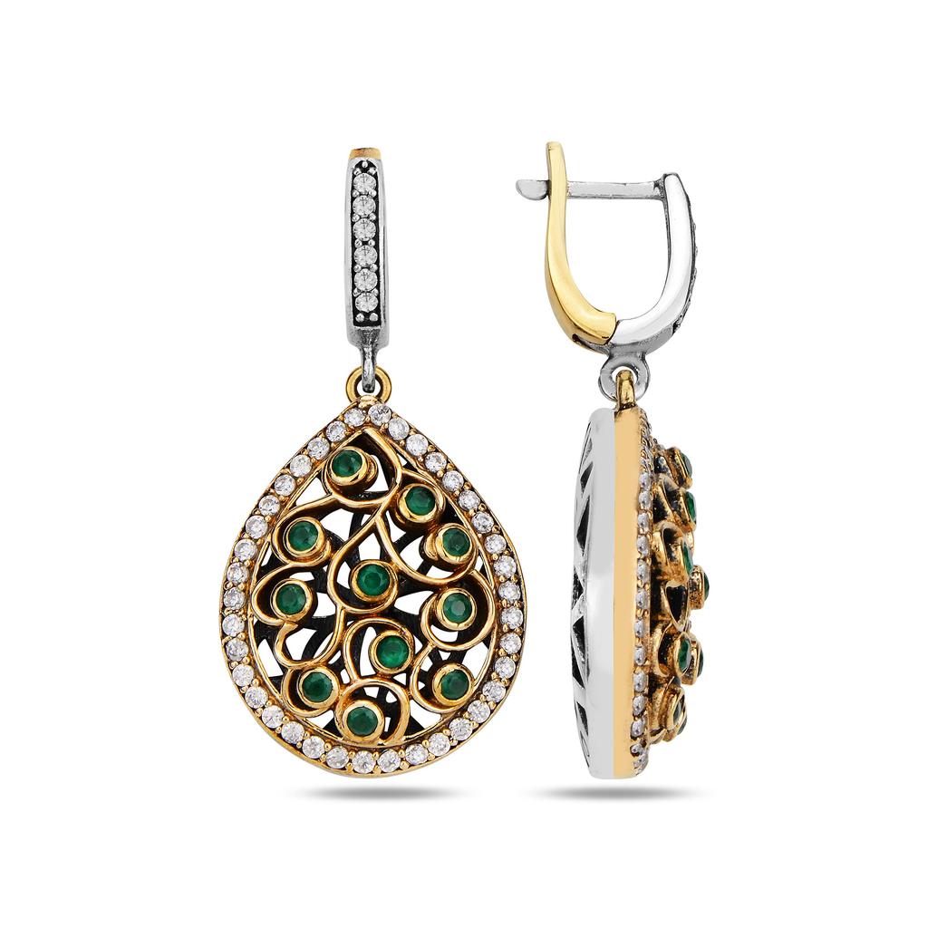 Комплект ювелирных изделий из серебра 925 карата с изумрудными камнями, османский дизайн в форме капли, уникальная идея подарка для женщин, настоящий комплект серебряных украшений