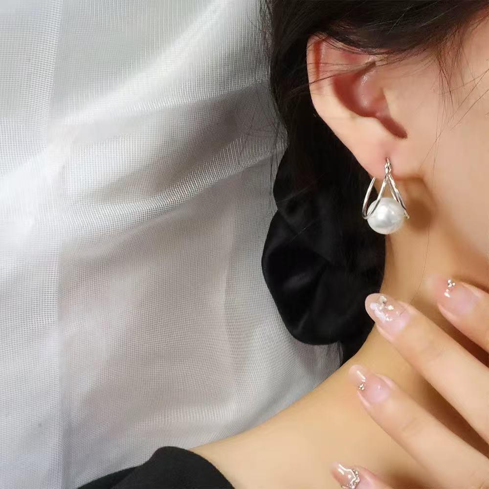 Серьги-каффы из серебра S925 с жемчугом, двойной слой, для женщин - Модный стиль 2025, идеально подходят для квадратного и круглого лица.