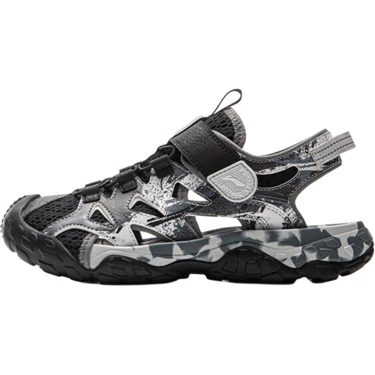 Li Ning Kids Outdoor Comfortable Versatile Non-Slip Shock Absorbing Low-Top Sandals Kids Sandals Black YKEV016-3