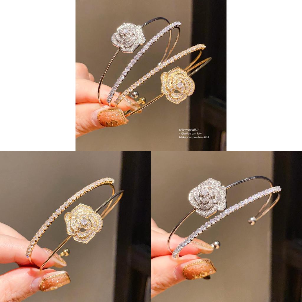 Zircon Flower Designer Cuff Bracelet With Copper Material Elegant Gift For Women