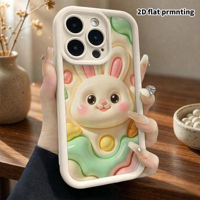 Phone Case: 2D Flat Design Suitable for iPhone 18 17 16 15 14 13 Pro Protective Case, Cream Little White Rabbit, Perfect Holiday Gift for Christmas an