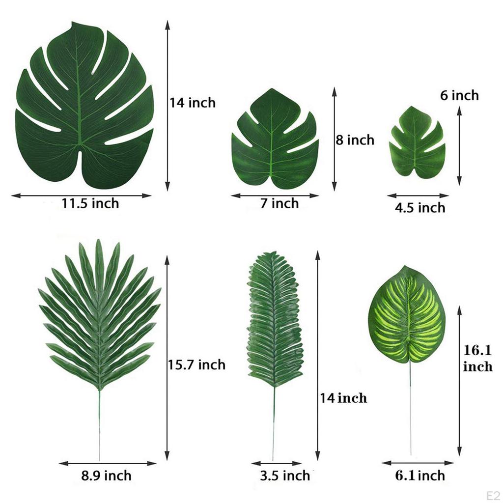 90 Pieces Tropical Leaves Jungle Leaves, 6 Kinds Artificial Lightweight Vivid Monstera Palm