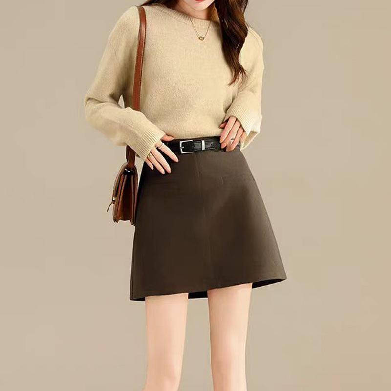 ITOOLIN Женская шерстяная юбка с высокой талией и поясом, повседневная офисная мини-юбка, шикарные облегающие юбки трапециевидной формы, женские 2024, весна-лето