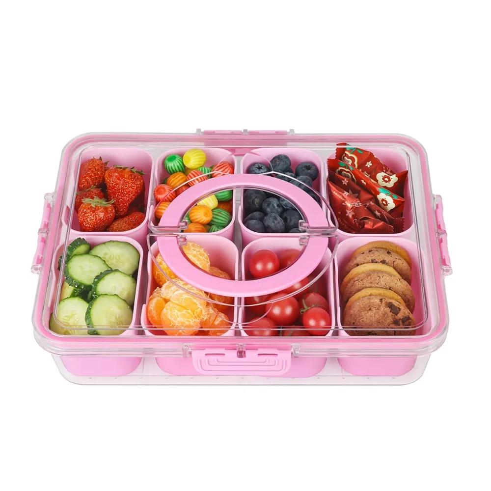 Snackle Box Container Lid with 8 Compartment with Lid Portable Divided Serving Tray for Parties Sweets Vegetables Biscuits Nuts