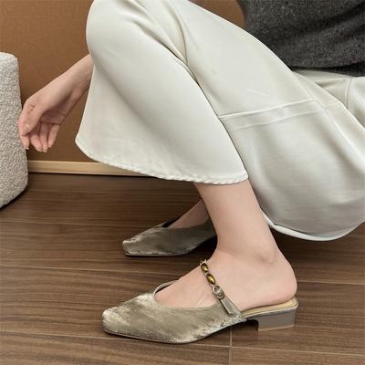 Овчина~ версия новых летних туфель без задника с квадратным носком, сумка-голова, крутые шлепанцы, женская летняя обувь, толстый каблук, полушлепанцы