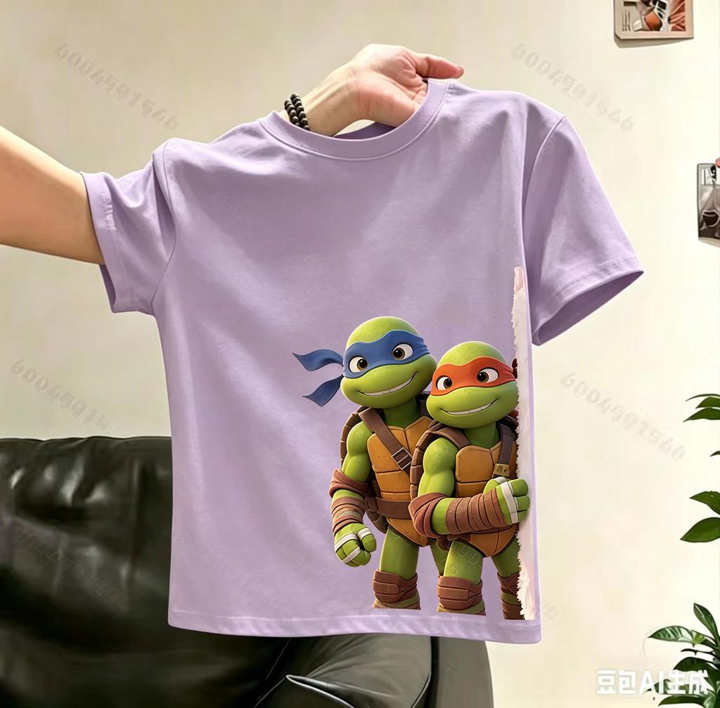Ninja Turtles Childrens ShortSleeved Summer New Style Boys and Girls Cartoon Print TShirt Pure Cotton Breathable Top