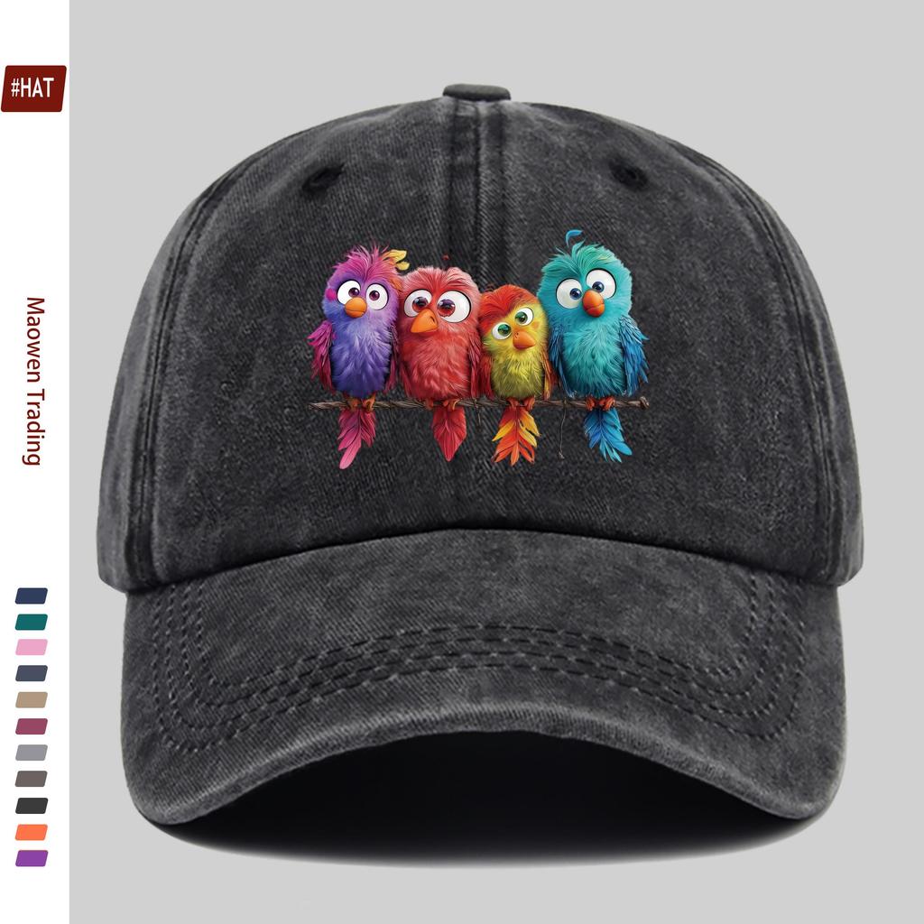pc Colorful Fun Bird Pattern Printed Baseball Cap with Cute Multicolor Bird Design Sun Hat Comfortable Lightweight Trucker Sty