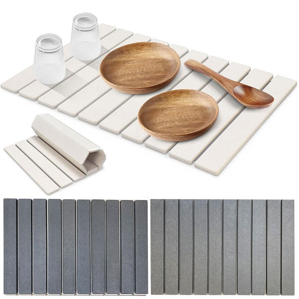 Stone Dish Drying Mat Collapsible Dish Drying Mat Absorbent Foldable Dish Drying Mat Large for Utensils Pots Bottles