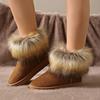 Женская обувь Furry 2024 года, женские ботинки в стиле ретро с круглым носком, зимние плюшевые теплые коричневые короткие ботинки, легкие нескользящие женские зимние ботинки