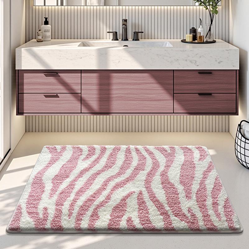 Multicolored Zebra Pattern Bath Mat - TPR Strong Anti-Slip Backing, Super Absorbent & Quick Dry, Soft & Comfy Bathroom Rug