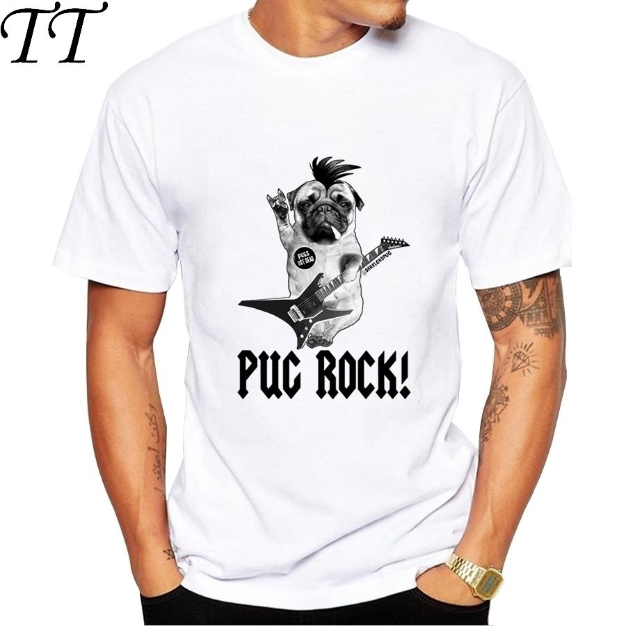 2019 Brand Customized New Retro Mens Pug Play Guitar Print T shirt Boy Summer Funny Hipster Graphics Tees gt146