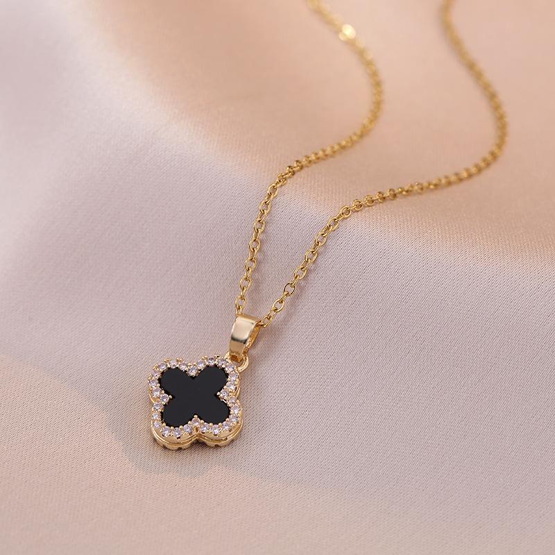 Красочные четыре листа травы циркон маленький и роскошный новый дизайн смысл кулон темперамент Lucky Grass ожерелье