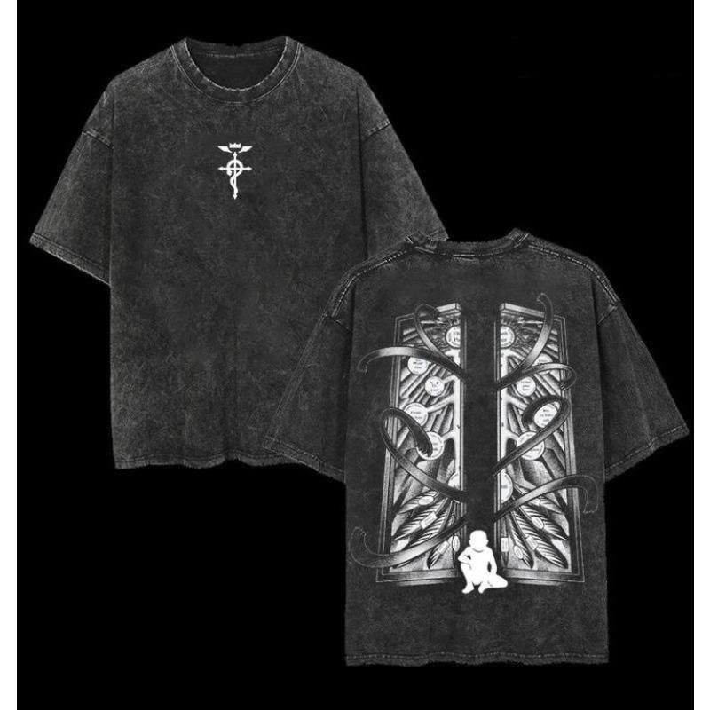 Vintage Washed Alchemist Symbol T-shirt Red and Black Anime Shirt Anime Lover Gift Graphic Print Oversized Washed Trendy T-shirt Wear Cool Top