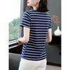 Футболка с короткими рукавами, женская, топ среднего возраста, для мам, летняя, новый стиль, для людей среднего возраста и пожилых, футболка с короткими рукавами, большого размера, в горизонтальную полоску