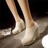 Fashion 2025 Autumn Winter New Stylish Women Ankle Boots Sexy Platform Round Toe Wedges Booties Ladies Boats Mujer Size 32-43 Black Beig