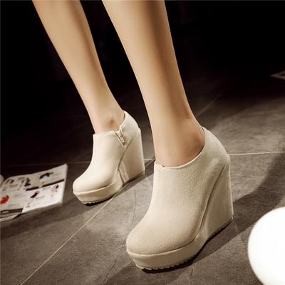 Мода 2025 Осень Зима Новые Стильные Женские Ботильоны Сексуальная Платформа Круглый Носок Танкетка Ботильоны Женские Ботинки Mujer Размер 32-43 Черный Бежевый