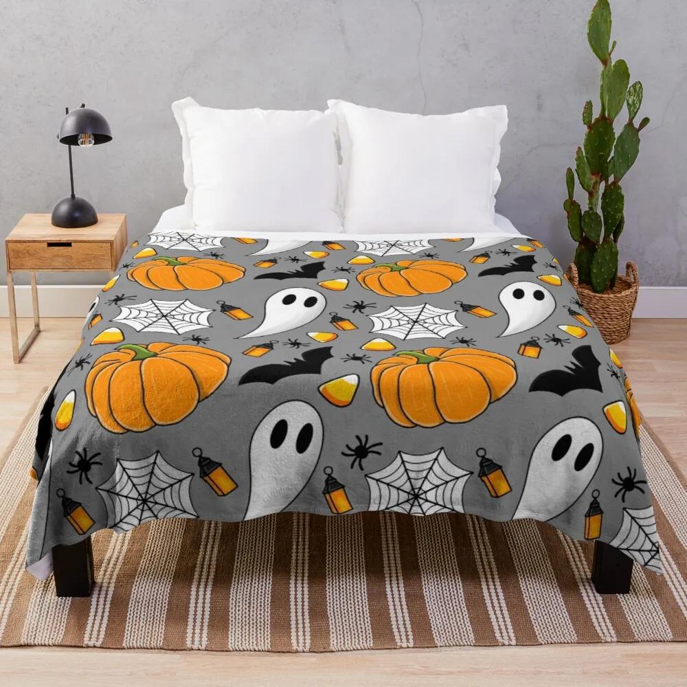 Halloween Flannel Throw Blanket Cute Pumpkin Ghost Bat King Queen Full Size Lightweight Super Soft Warm For Sofa Couch Bed Decor