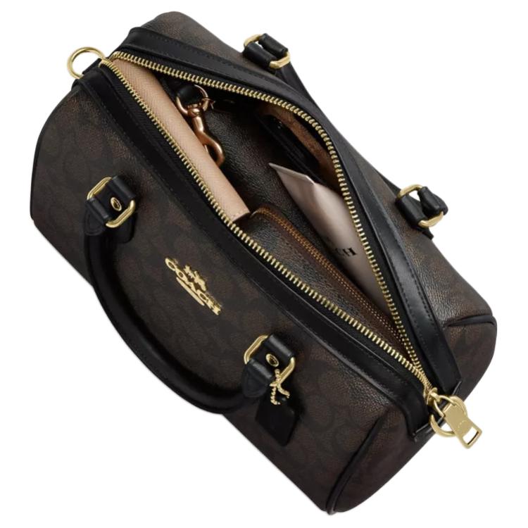 Coach Коричневая женская небольшая сумка-бостон из холста с покрытием Rowan, сумка через плечо CW329-IMXAQ
