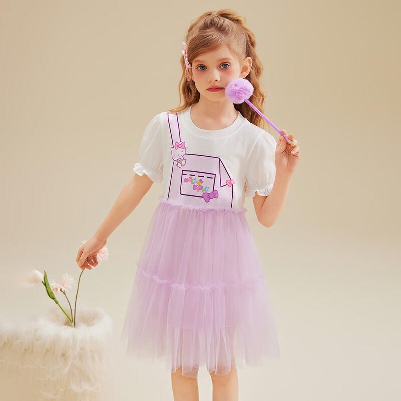 Hello Kitty Летнее платье с принтом для девочек, имитирующее комплект из двух предметов